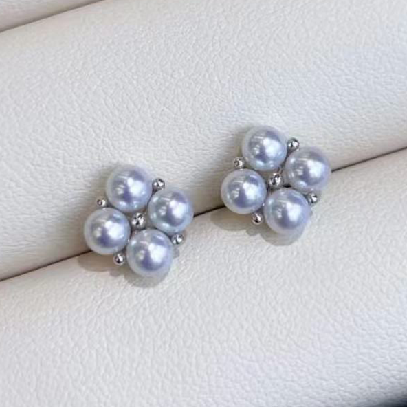 铂金PT900光板3-3.5mm海水珍珠耳钉配件清新淑女多珠款裸珠空托