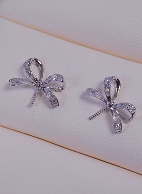 铂金PT900钻石9-10mm海水珍珠吊坠配件精致蝴蝶结设计裸珠diy空托