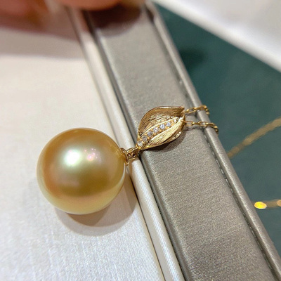 18k金钻石11-14mm吊坠女南洋金珠