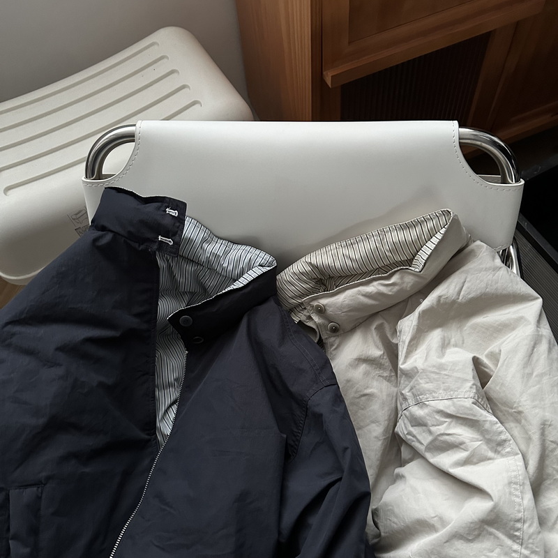 复古有调性的工装立领宽松羽绒服 条纹内衬撞色保暖羽绒外套