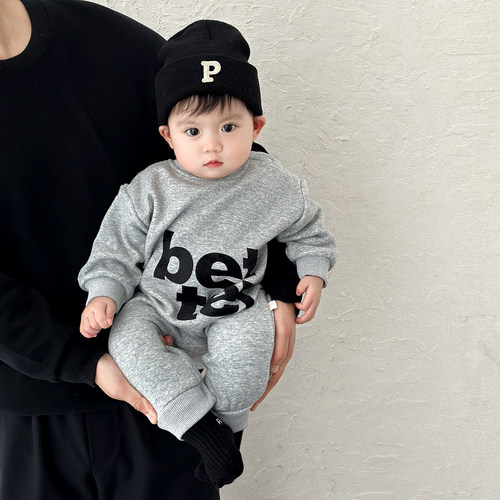 冬季男宝宝薄绒卫衣婴儿连体衣