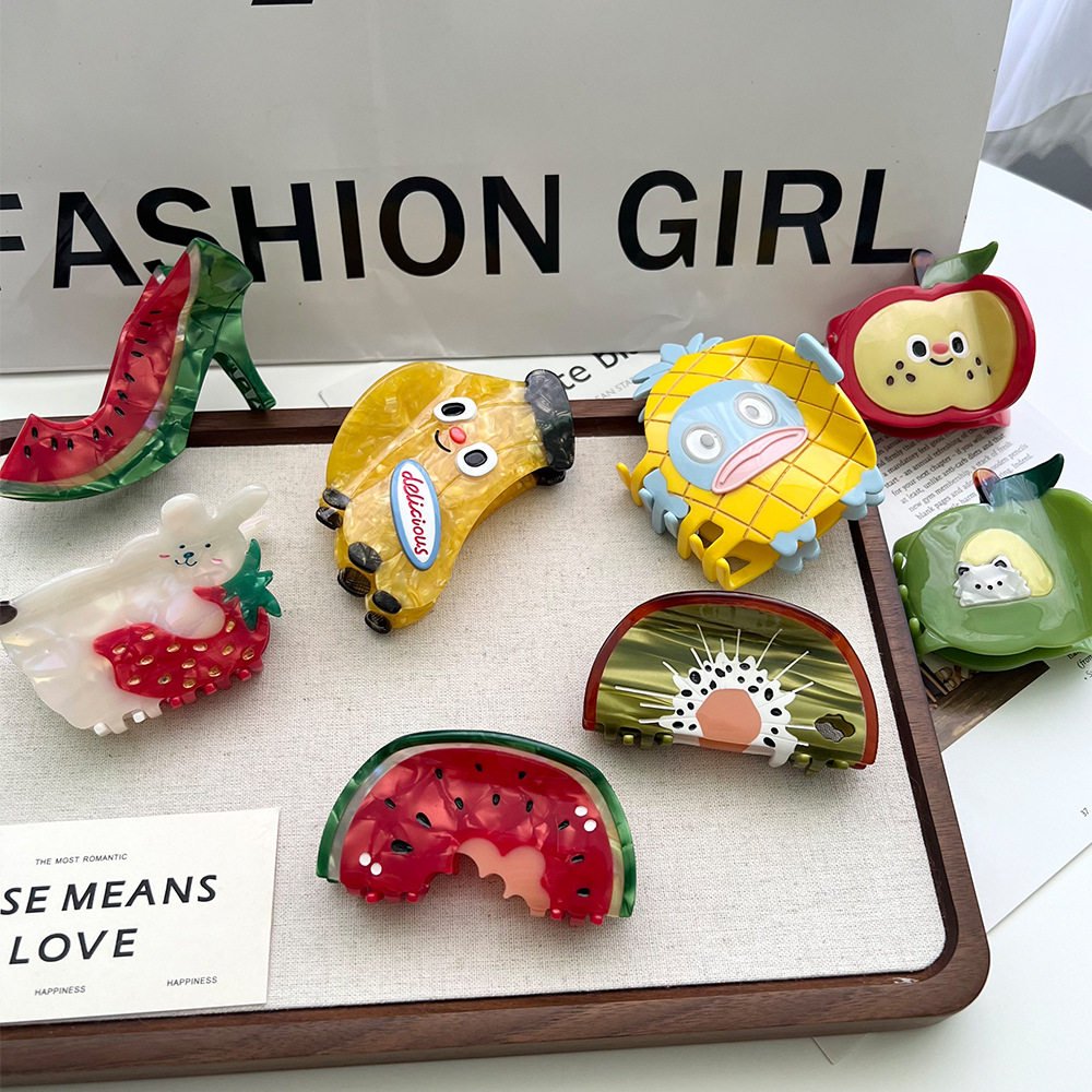 新款水果系列发夹西瓜草莓兔子香蕉苹果抓夹醋酸板材拼接鲨鱼夹,户外/登山/野营/旅行用品,旅行发卡,淘宝优惠券,粉丝福利购,淘宝优惠卷