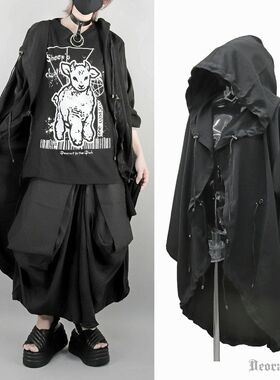 DEORART 日系原宿风原厂暗黑男女学生中长款连帽外套上衣风衣披风