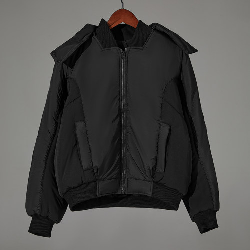 INS热门欧美机能风Y2K宽松连帽飞行夹克Hyein保暖厚棉服外套上衣