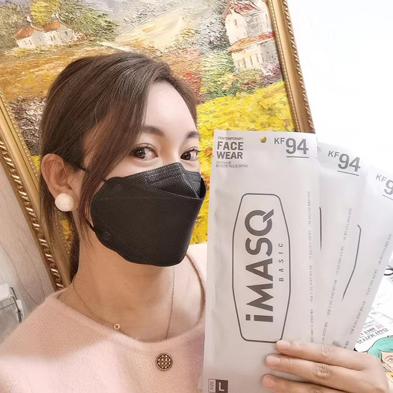 IMASQ进口韩国KF94口罩面罩3D立体4层防护黑色大号独立装