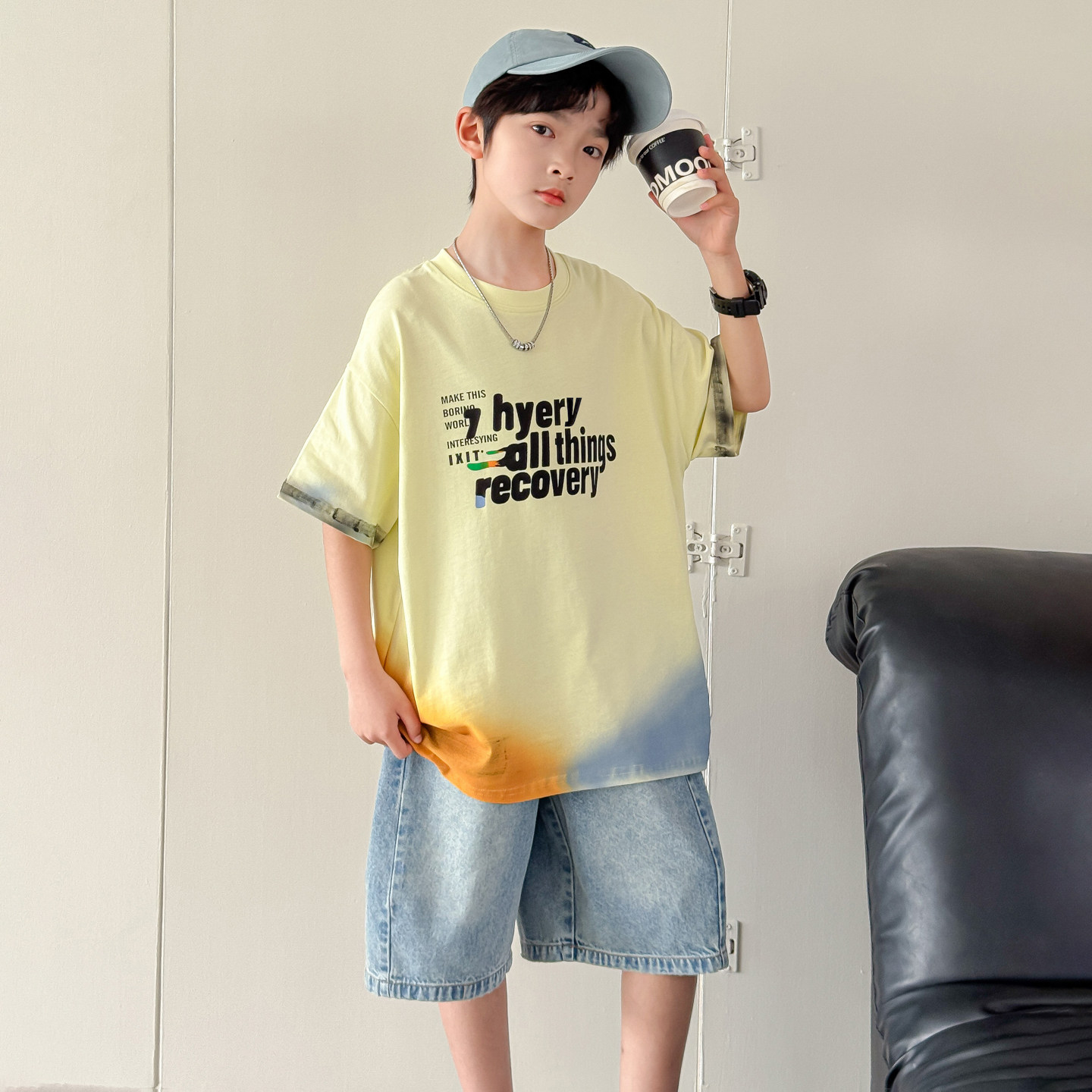 男童夏季短袖T恤牛仔短裤套装