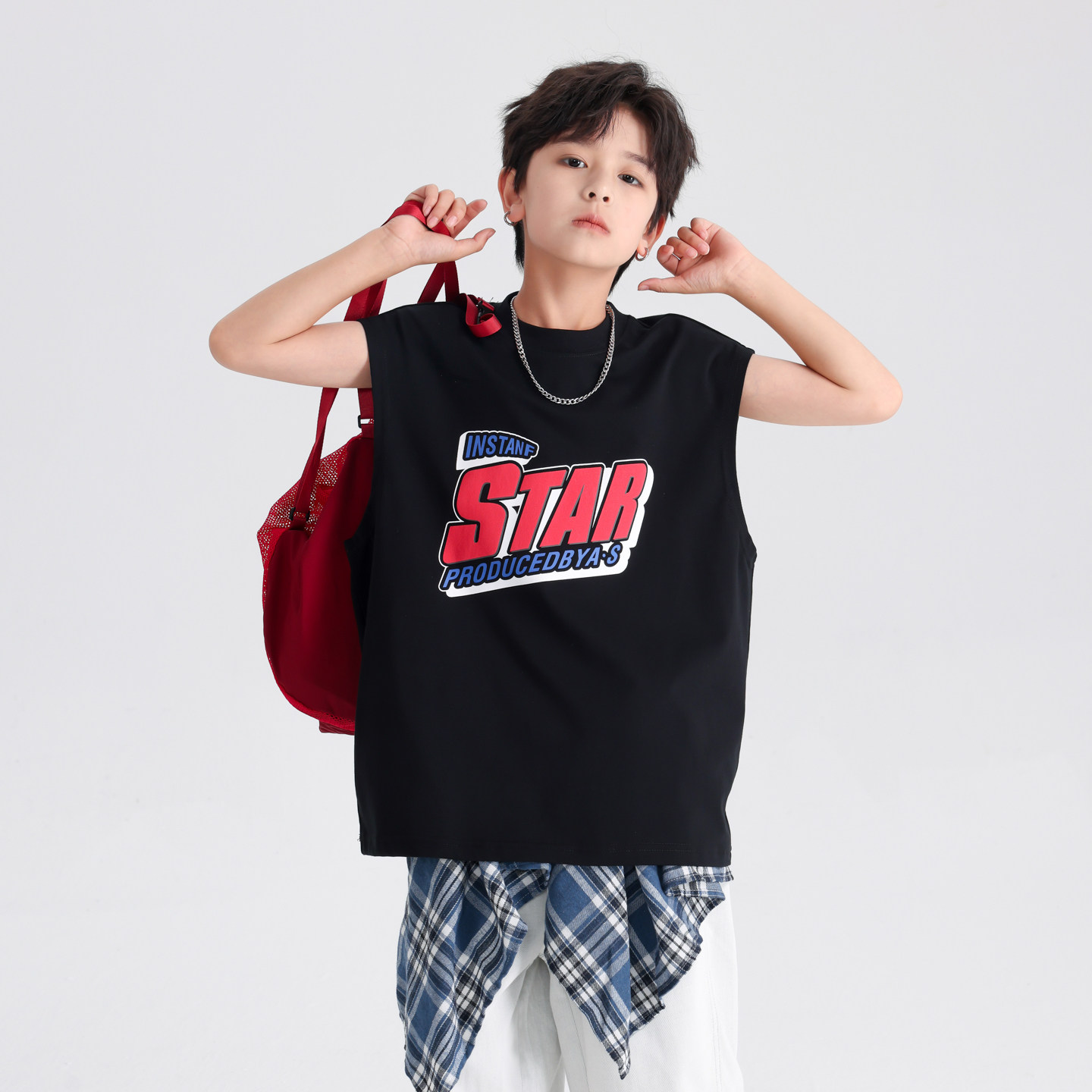 男童无袖背心短袖T恤2026新款中大童儿童夏季坎肩上衣夏装男孩潮t