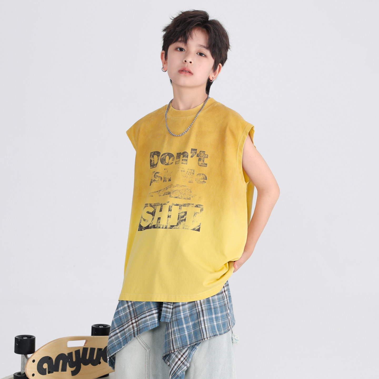 男童短袖T恤2026新款中大童儿童夏季时尚无袖背心上衣夏装男孩潮t