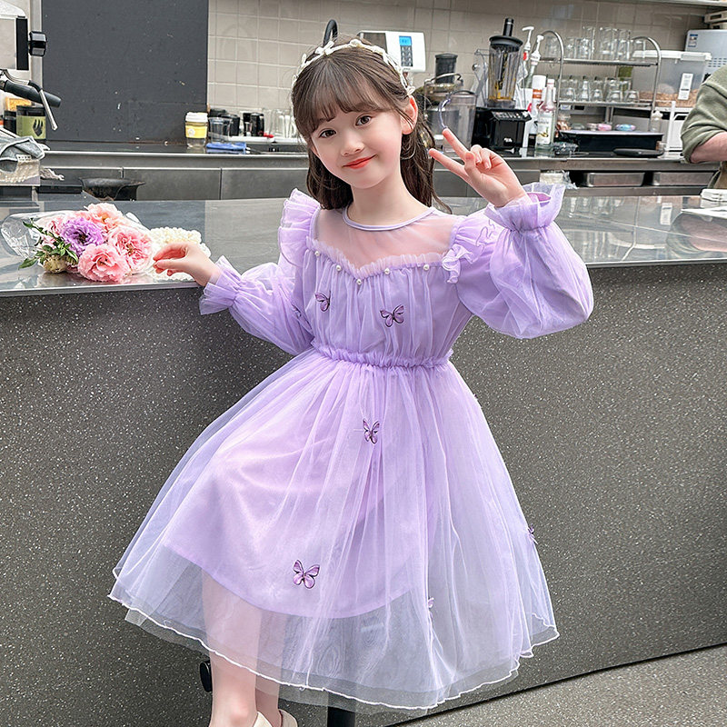 女童公主裙春秋高端礼服洋气夏季小女孩蓬蓬纱裙子儿童紫色连衣裙