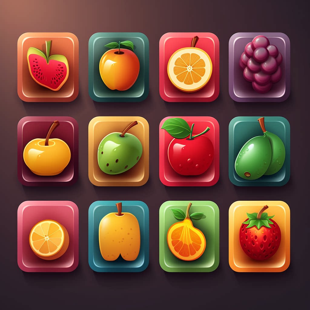 07.prompt基地 midjourney prompt 提示词 水果图标设计