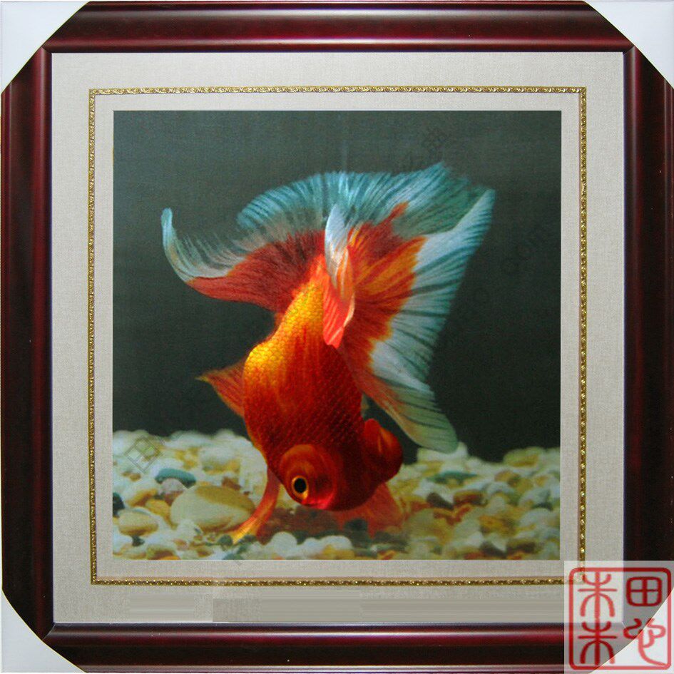 田心朱朱 苏州刺绣苏绣成品布艺软装现代中式挂客厅金鱼金玉满堂