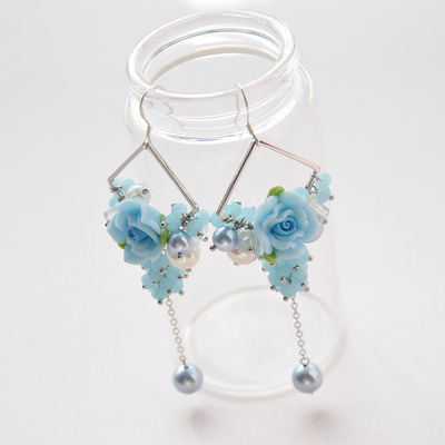 925纯银防敏花朵镂空法式耳钉水晶长款设计感小众耳环耳饰女耳夹