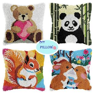 款跨境货源毛线钩针段段绣学生手工DIY材料包套件枕套熊猫抱枕