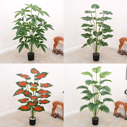 仿真龟背盆栽假花塑料人造绿植室内落地盆景桌面小型盆栽家居摆件