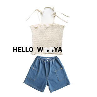 22sNEW夏女童新款susuo简约气质柔软牛仔短裤+打揽吊带上衣