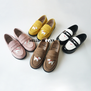2025NEW男女儿童英伦复古设计感舒适牛皮小狗刺绣乐福鞋