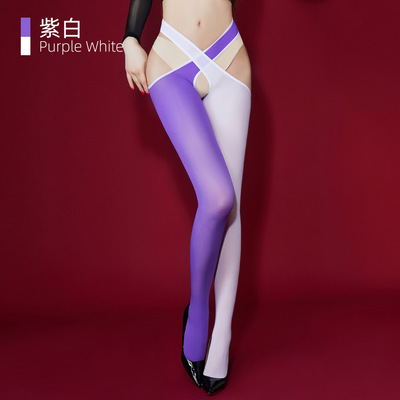 卿荷交叉开裆100D天鹅绒长筒袜