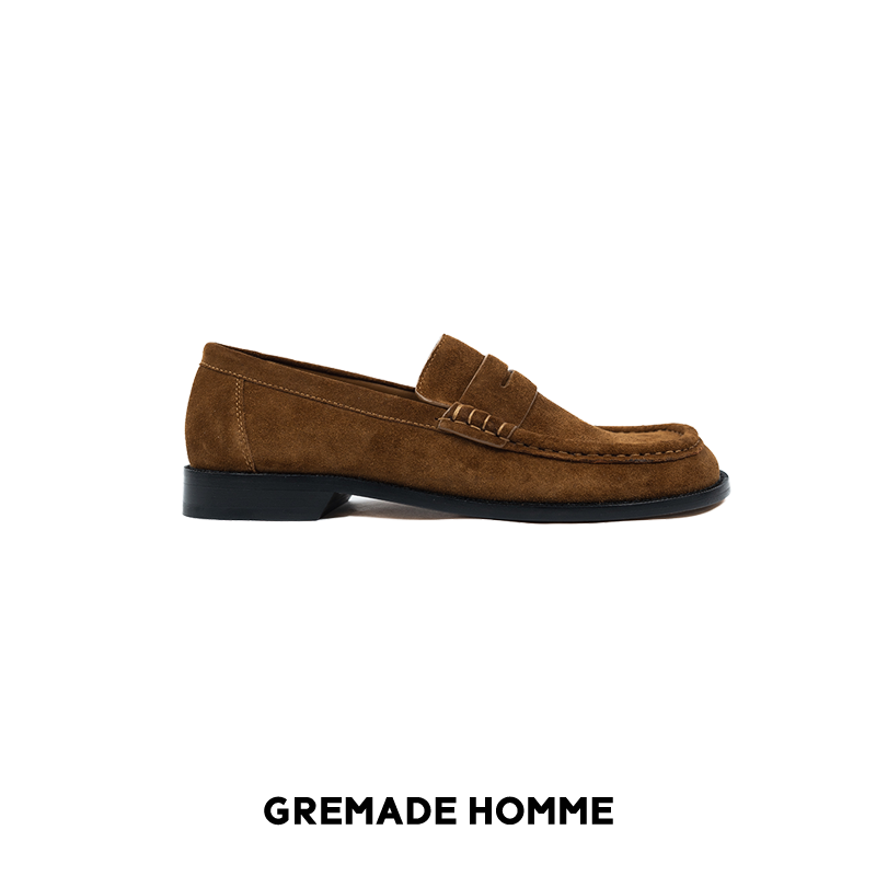 RZAAZ平替同款复古老钱风方头乐福鞋牛反绒简约休闲一脚蹬男皮鞋,流行男鞋,乐福鞋（豆豆鞋）,淘宝优惠券,粉丝福利购,淘宝优惠卷