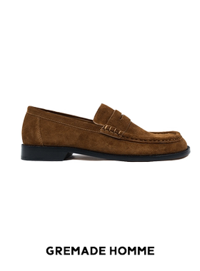 RZAAZ平替同款复古老钱风方头乐福鞋牛反绒简约休闲一脚蹬男皮鞋