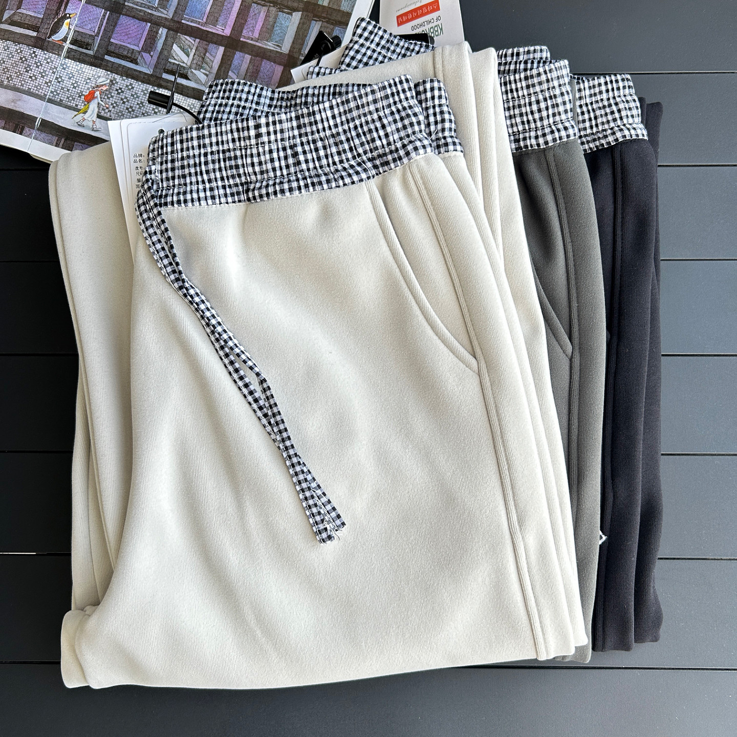 高个女孩的个性宣言—双面慕斯绒格子腰拼接休闲弯刀裤高腰阔腿,女装/女士精品,卫裤,淘宝优惠券,粉丝福利购,淘宝优惠卷