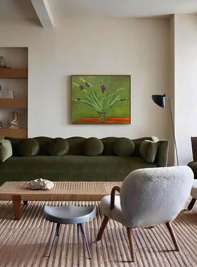 常玉SANYU兰花纯手绘油画紫色剑兰花卉装饰客厅沙发背景书房挂画