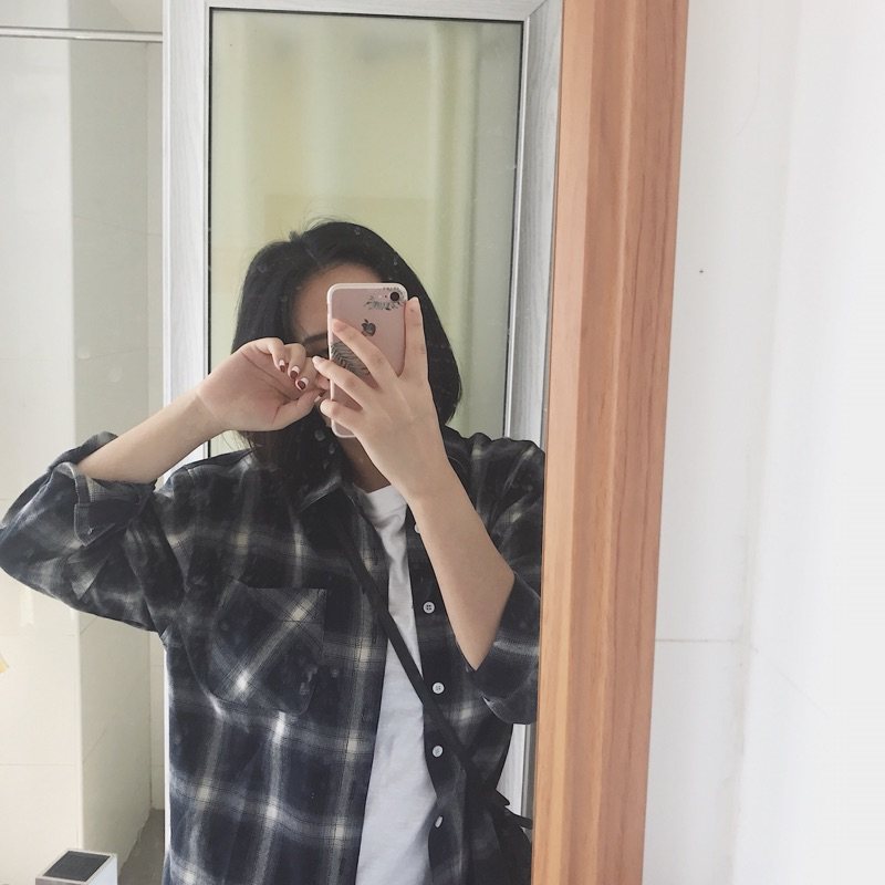 春秋宽松韩版衬衣黑白格子外穿