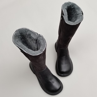 真皮羊皮毛一体大棉女靴外贸圆大头层牛皮防滑保暖长高筒雪地女鞋