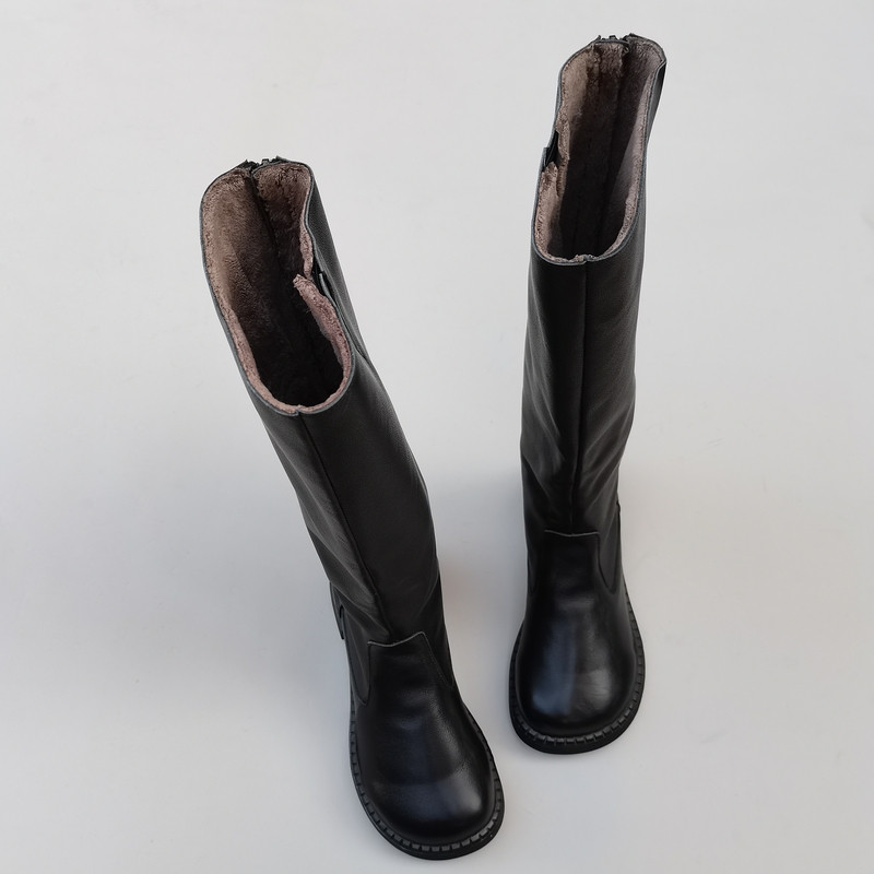 真皮纯皮女靴长高筒大头宽版外贸头层牛皮加绒羊毛骑士大棉靴冬季,女鞋,骑士靴,淘宝优惠券,粉丝福利购,淘宝优惠卷