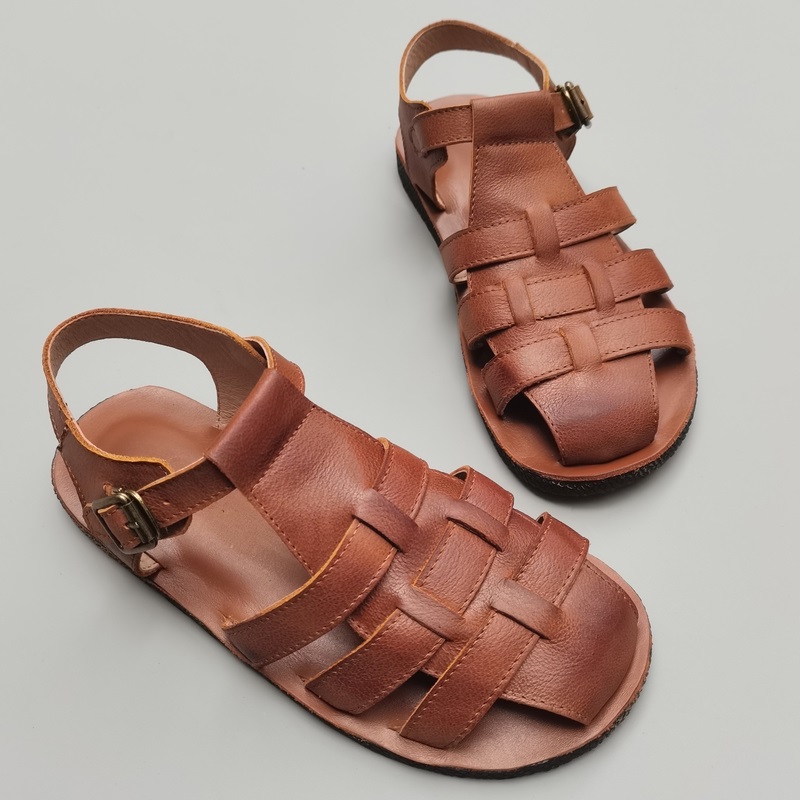 里外全真皮镂空编织罗马凉鞋女鞋