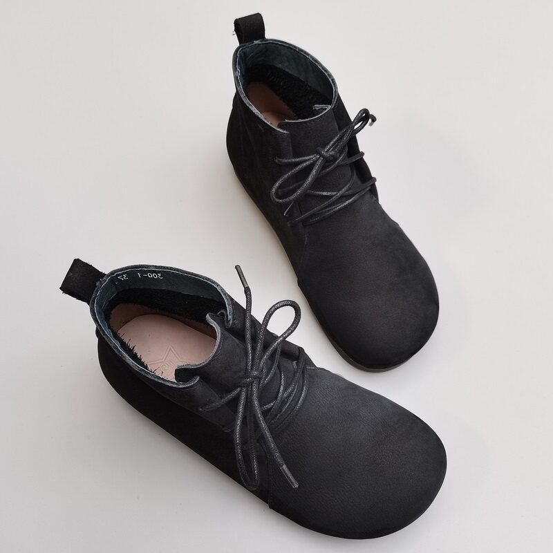 真皮高帮女鞋短筒靴外贸圆头层牛皮轻便工装靴秋冬季原单休闲单鞋