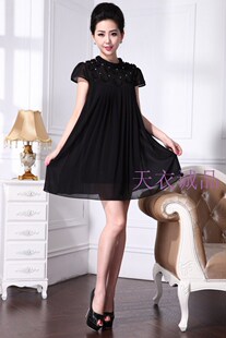 品牌 大码女装连衣裙夏季绣花雪纺宽松显瘦中老年妈妈装短袖