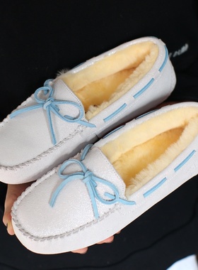 专柜女子反绒皮保暖时尚轻便耐磨浓密纯羊毛豆豆鞋乐福鞋TL01SIL