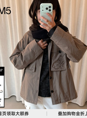 COTEMP 25秋冬 PADDING BOX JACKET格纹刺绣印花绗缝棉衬衫夹克女