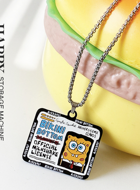 HAPPY原创可爱海绵宝宝名片合金项链情侣百搭配饰挂件吊坠颈饰