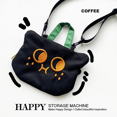 HAPPY可爱黑猫小挎包随身斜跨小包杂物收纳卡通包休闲小众手机包