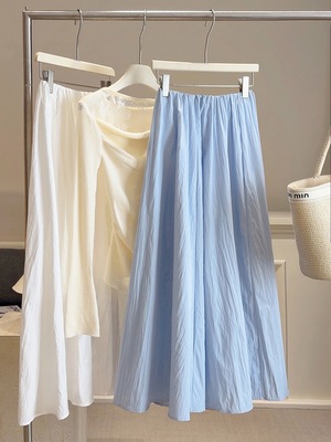 a字高腰肌理感大摆半身裙女春夏宽松显瘦垂坠感百褶山本裙下装