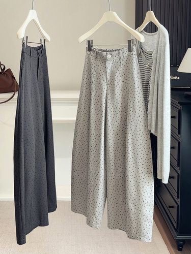 复古碎花休闲阔腿裤女春秋松紧高腰宽松显瘦百搭弯刀裤垂坠下装