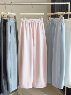 加厚奥粒绒保暖运动卫裤 女秋冬松紧高腰垂坠感阔腿加绒糯米弯刀裤