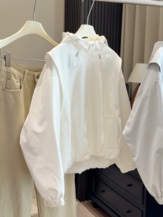 春秋女装休闲宽松百搭下摆收束腰工装连帽短外套ins潮纯色上衣