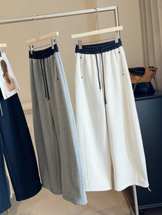 加绒加厚高腰显瘦阔腿弯刀裤女冬百搭时尚撞色抽绳镰刀休闲卫裤