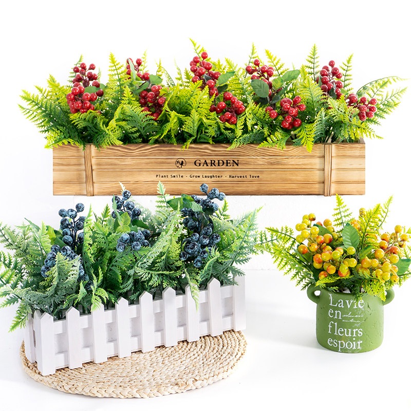 红果子发财果仿真花浆果栅栏塑料花饭店商场橱窗隔断墙角装饰摆件