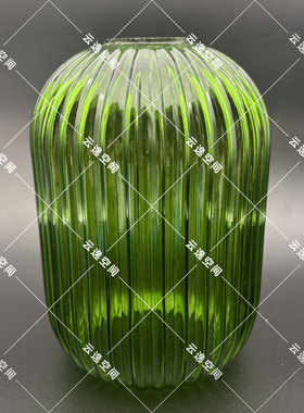 灯罩条纹冬瓜竖纹透明绿色14*20玻璃中式吊灯灯具灯饰E27外罩外壳