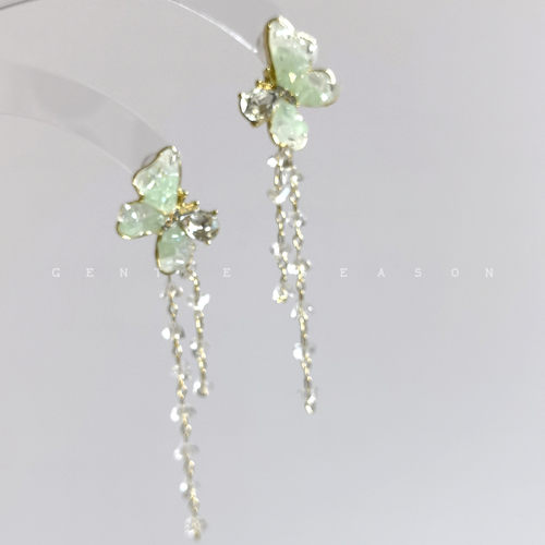 绿色蝴蝶流苏耳环高级感