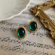 珠宝匣 复古vintage椭圆绿色宝石古董气质优雅红色925银耳钉耳环