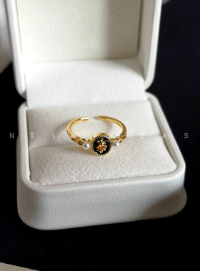 黑金舞会。法式浪漫珍珠戒指小众复古高级感百搭珍珠开口戒指女