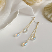 美人泪 复古气质古典炫彩变色水滴耳环女长款 流苏优雅银针耳钉