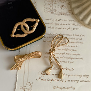 法式中古雾面哑光飘带蝴蝶结胸针 复古宫廷vintage高档大衣配饰