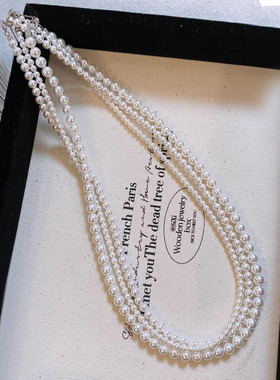 贝珠小米珠珍珠项链配饰女夏季锁骨链轻奢小众高级感串珠颈链饰品