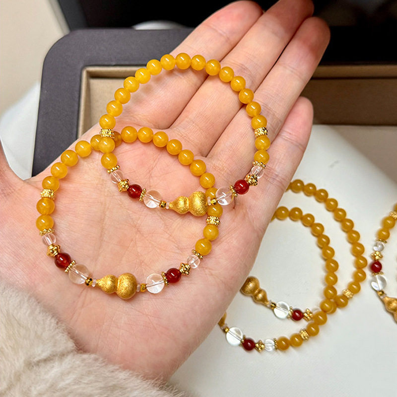 拉丝葫芦天然蜜蜡手串女高级感串珠手链轻奢小众玛瑙招财手饰批发