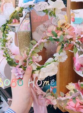 韩国palmtree儿童发饰 公主彩色花朵头箍 宝宝话筒蝴蝶结花环发箍